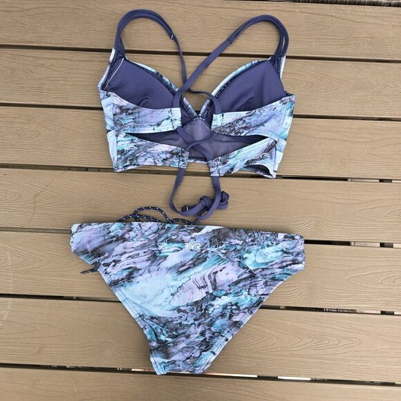 TYR Womens Patriot Blue Shale Douvle Tie Back Top & Bikini Size M NEW No Tags - Picture 2 of 5